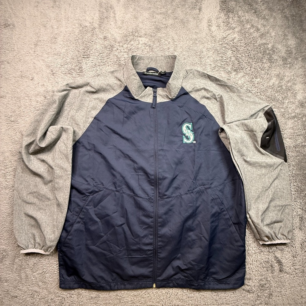 Vintage Seattle Mariners Windbreaker Jacket Zip Up Mens XL Dunbrooke Gray Blue